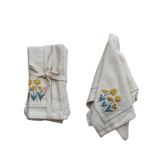 Hello Honey® Multicolor Floral Hand-Embroidered Cotton Napkins, 4ct.